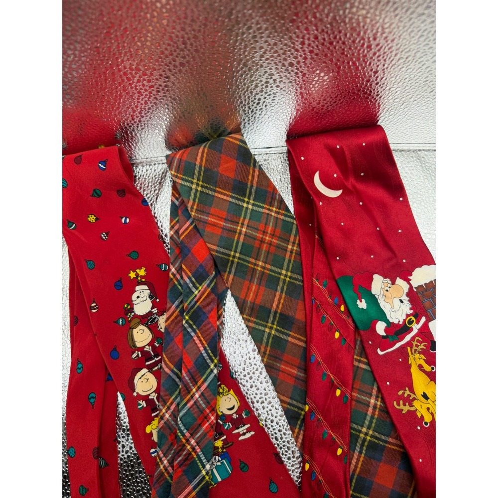 Mens Christmas Tie Lot Peanuts Charlie Brown American Eagle Plaid Santa 3pc